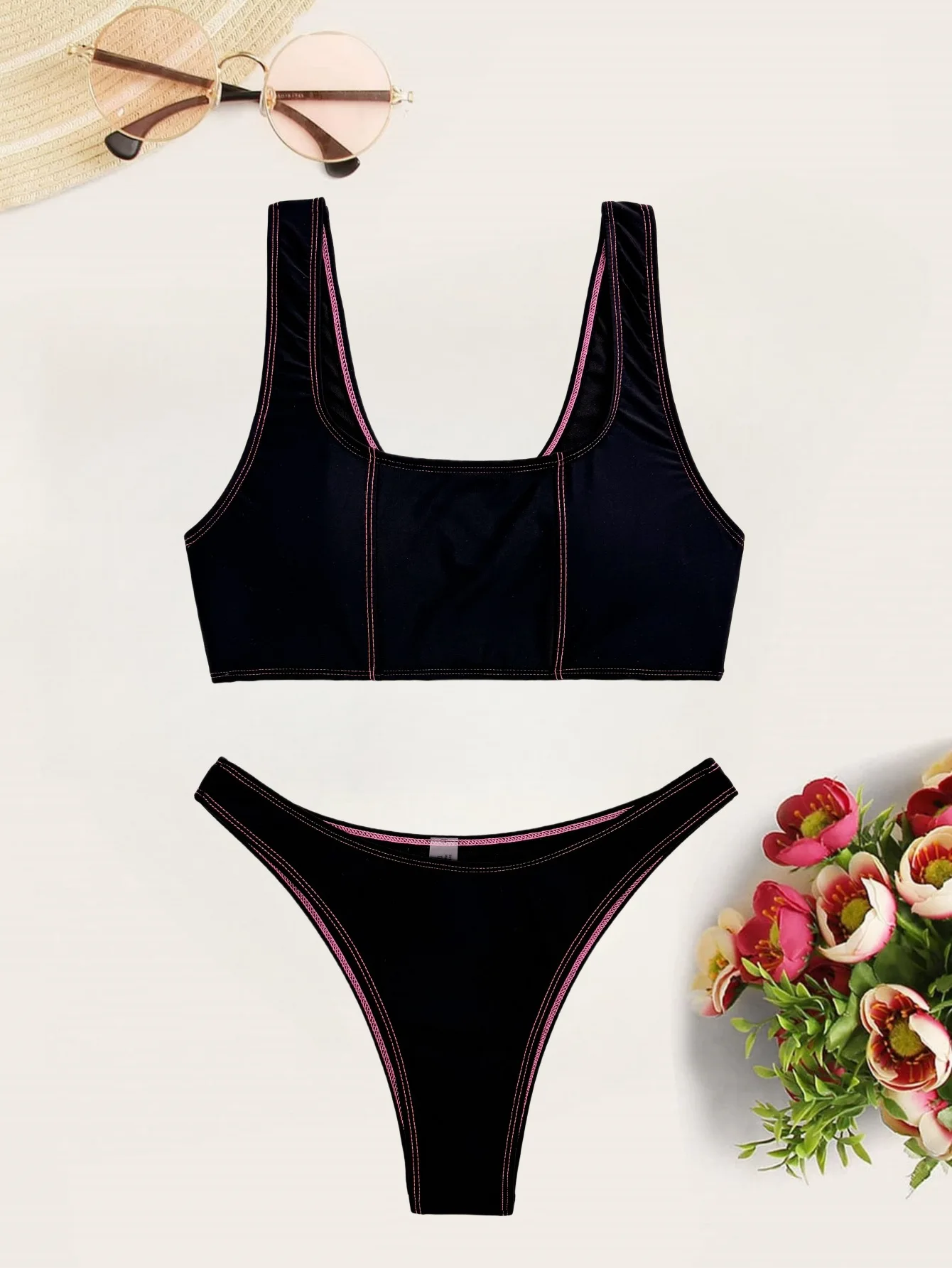 Сексуальный лоскутный жилет комплекты бикини из двух частей купальник-стринги