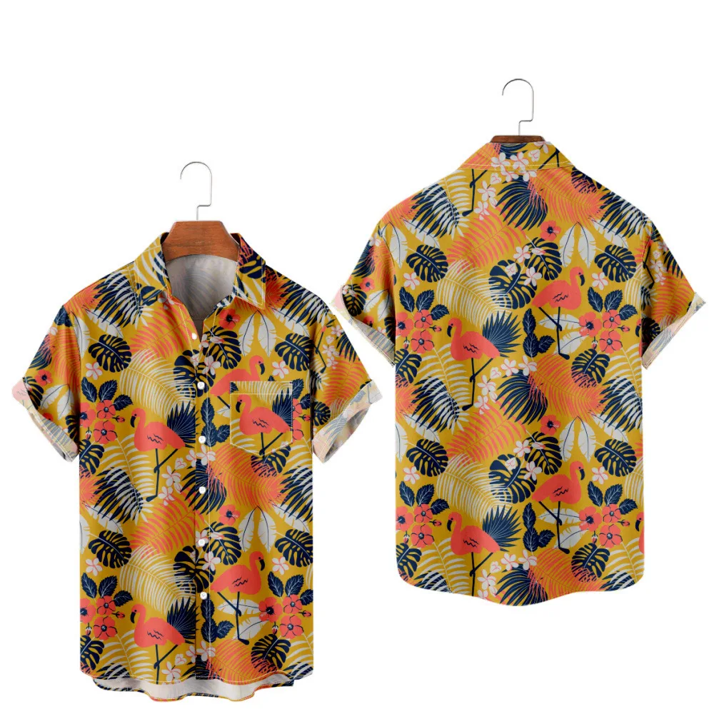 

Men's Hawaiian T-Shirt Y2K Hombre Fashion Shirt Flamingo 3D Print Cozy Casual Short Sleeve Beach Oversized Clothes 2
