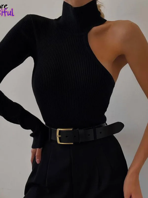 

2022 Autumn Inclined collar Single sleeve off-the-shoulder catsuit High street style all-match catsuit slim stretch soft