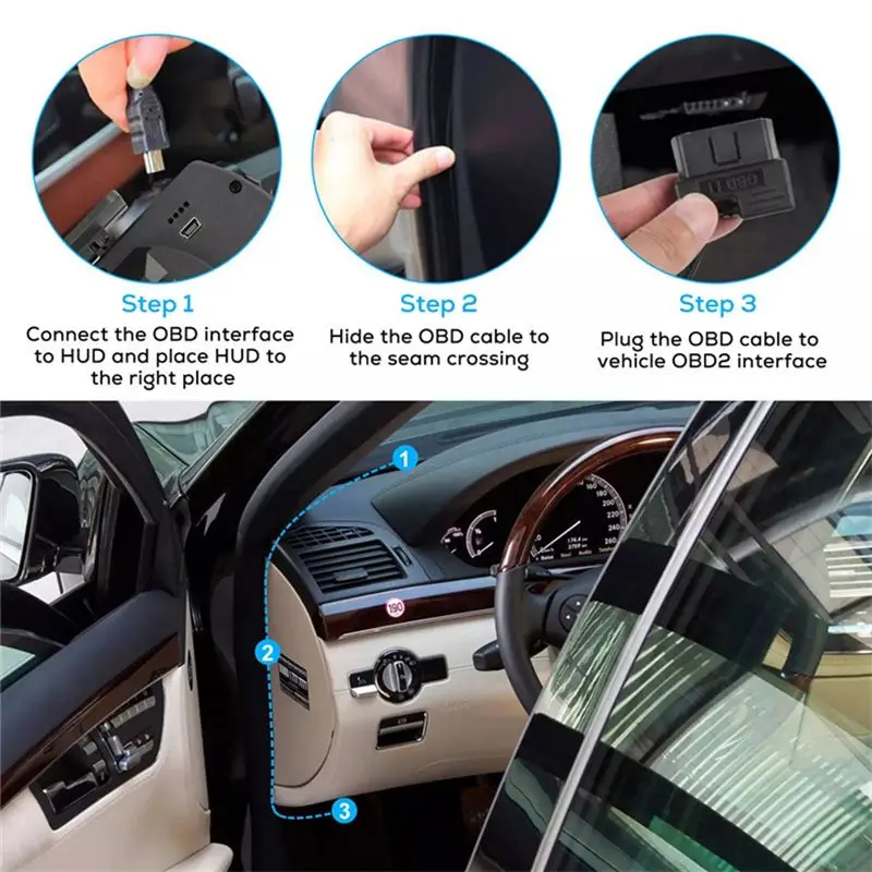 Фото Умный проекционный дисплей (HUD) для автомобиля: OBD II+GPS, высокоточный спидометр, устранение кодов неисправностей OBD, безопасное вождение №3