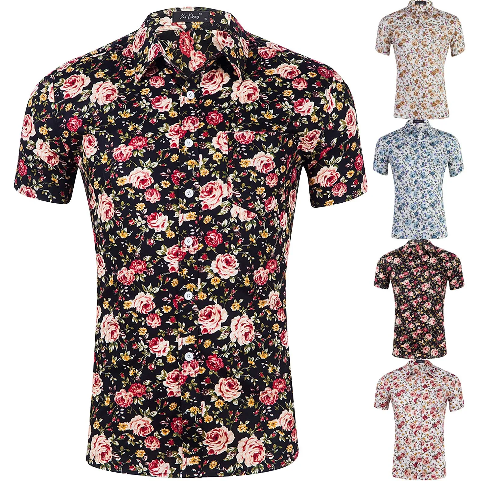 

Men's Summer Casual Shirt Hawaiian Style Flower Printed Cotton Shirt Short Sleeve Shirt Hygroscopic Versatile Shirts For Men