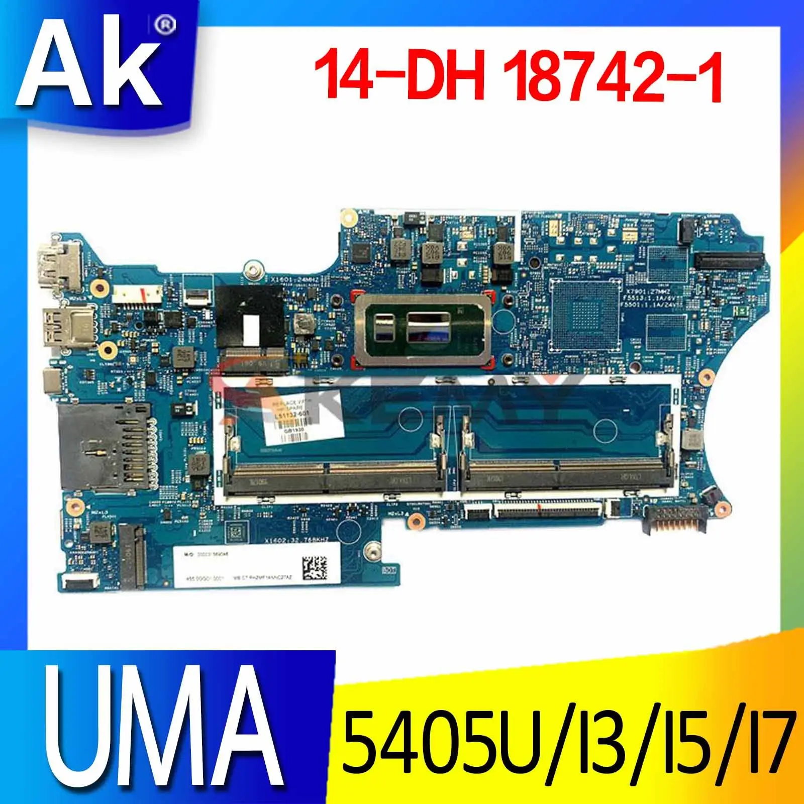 

For HP Pavilion X360 14-DH 14M-DH0001DX Laptop Motherboard W/ 5405U i3 i5 i7 CPU mainboard L51132-601 L51138-001 18742-1