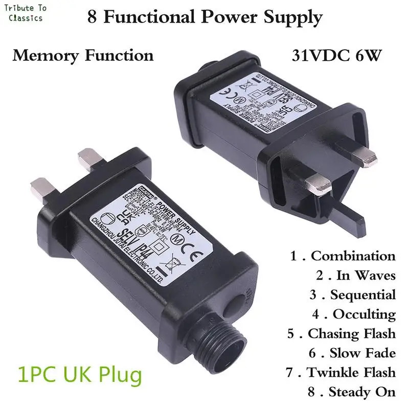 

UK Plug Switch Adapter AC 220V To 31VDC 6W 8 Functional SELV LED Lamp Driver IP44 Waterproof Laser Lighting Europe Power Supply