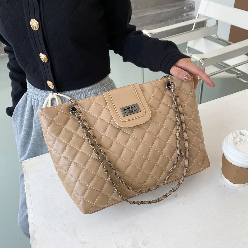 

Women's Luxury Bag Women Fashion New Soft Pu Single Shoulder Bag Women's Texture Thread Rhombic Handbags Lattice Chain Handbag