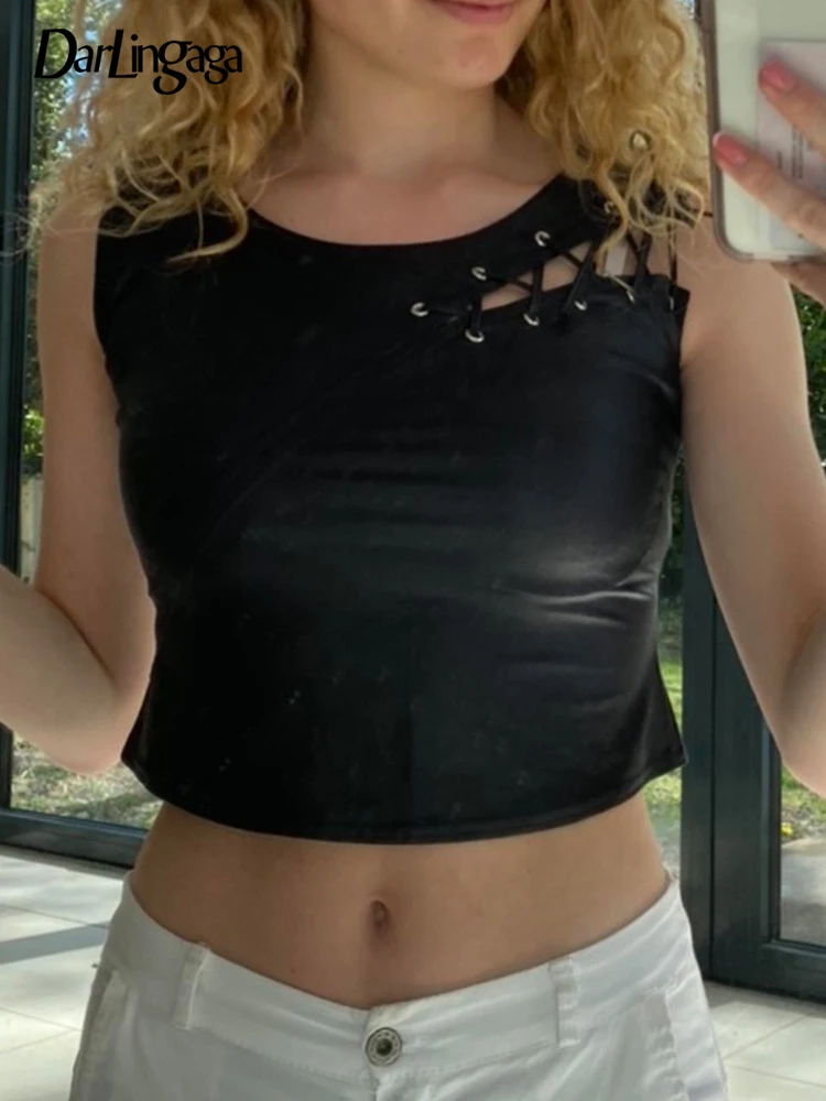 

Darlingaga Streetwear Grunge Dark Lace Up Club Party Crop Tops Summer Vest Short Gothic Clothes Bandage Sexy Ladies Tank Top Hot