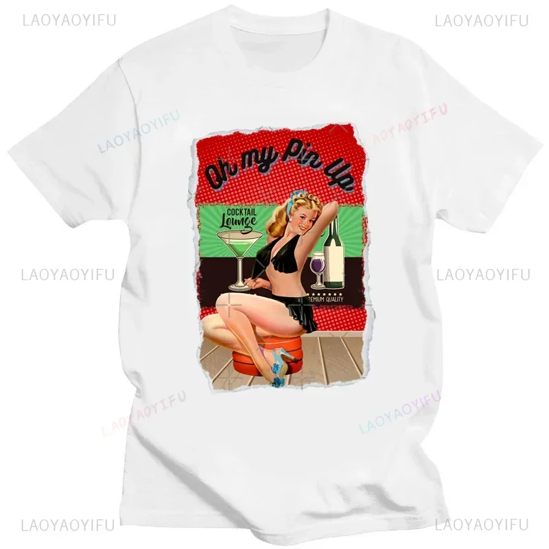 Hot Rod Ретро Рокабилли Старая Школа Хлопковая Футболка для Мужчин Pin Up Girl Модель Поп