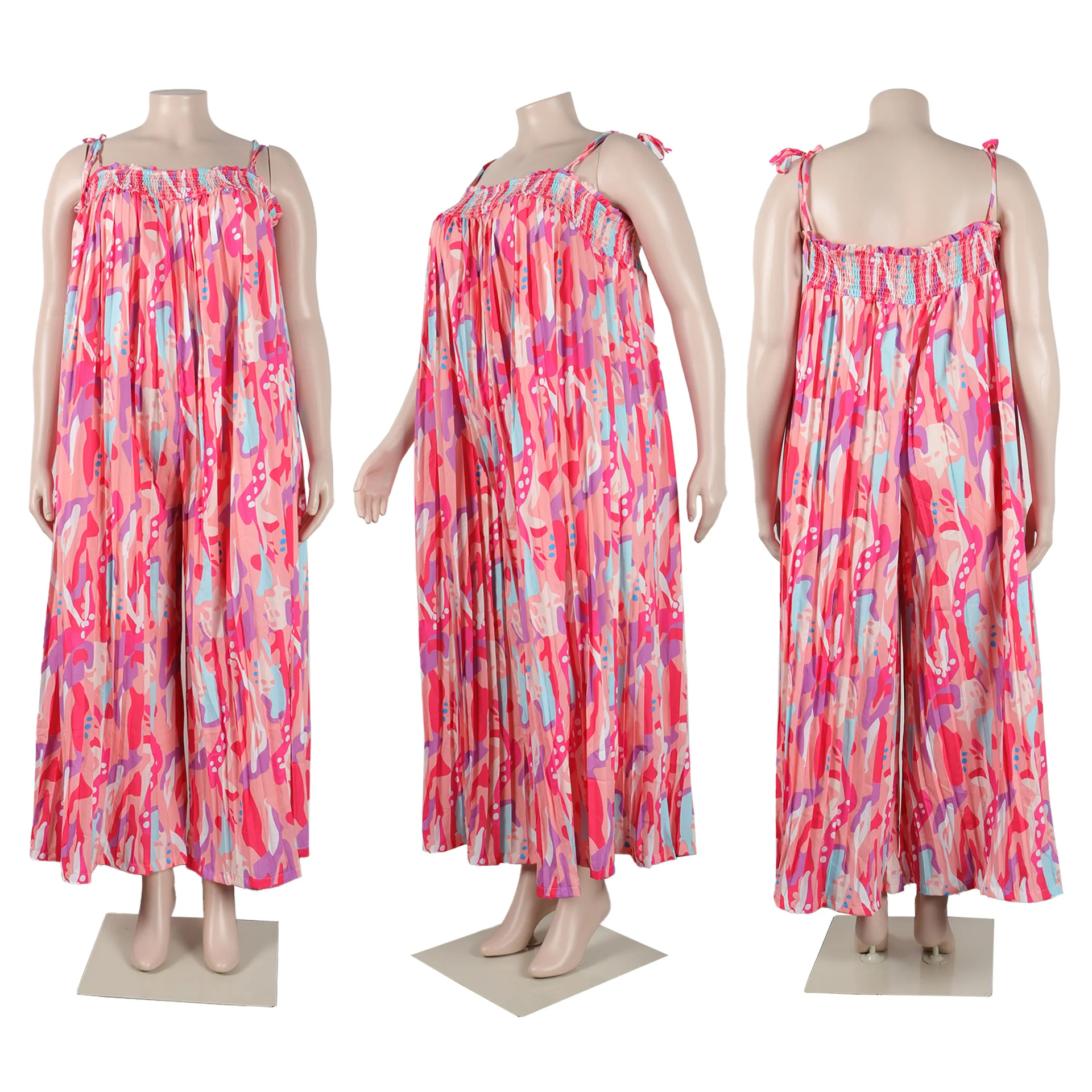 Plus Size Women Elegant Jumpsuit Ruffle Sleeveless Print One Piece Cloth Female Wide Leg Pant 2023 Summer Fashion Long Jumpsuit