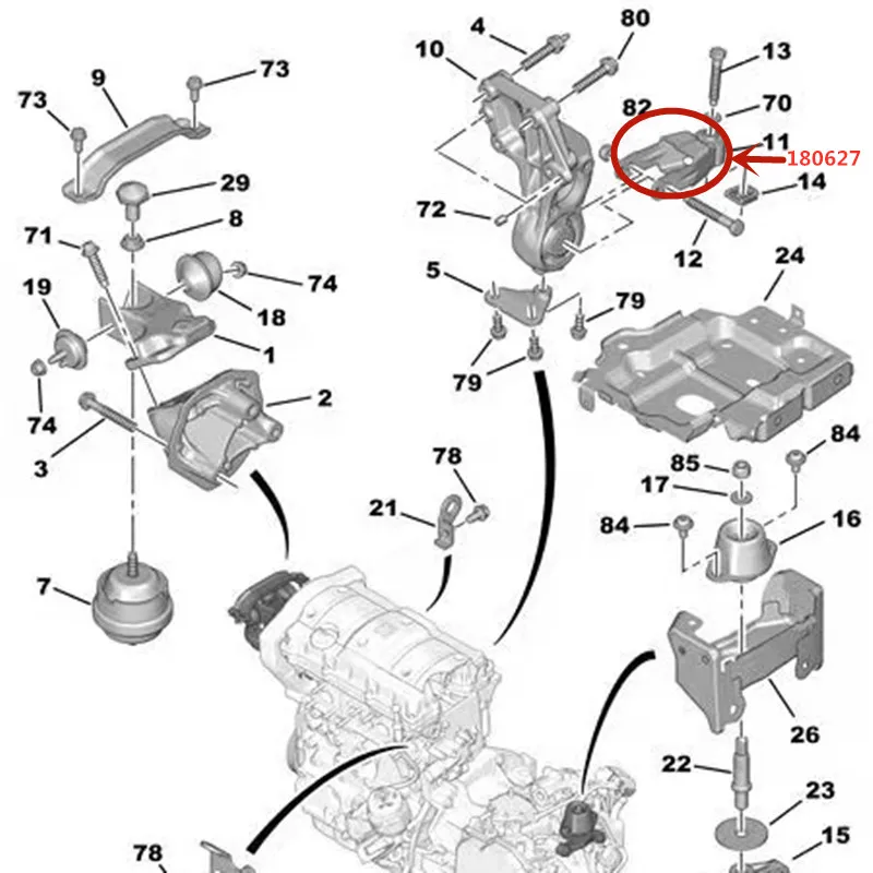 Фото Подходит для Peugeot 206 207 206CC Монтажный кронштейн двигателя, задний кронштейн типа А, подвесной резиновый опорный хомут двигателя OEM: 180627 №4