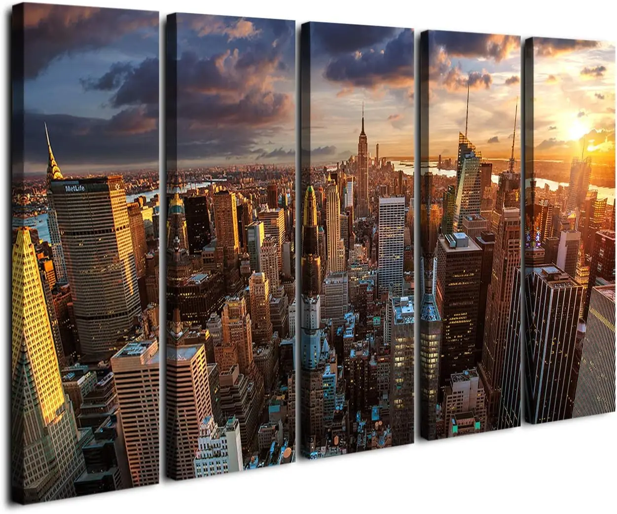 

York Sundown Canvas Print, Large City Landscape, Extra Large Cityscape Big New York Print - 60x32 Inch Total