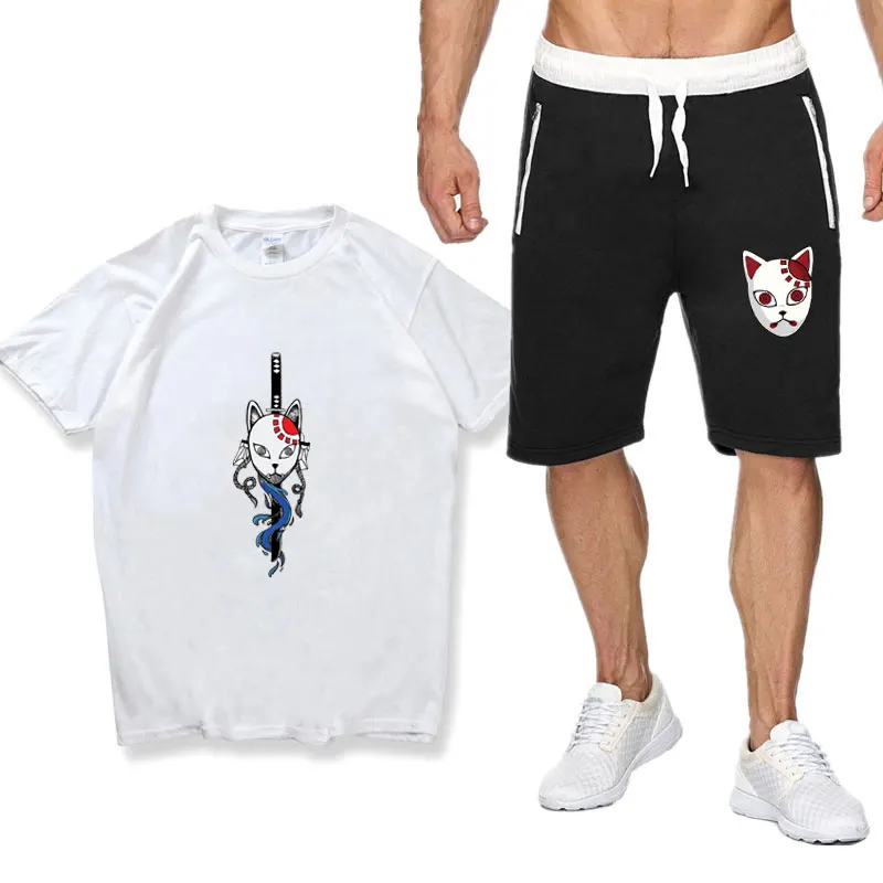 Summer Camisetas Anime T Shirts Short Masculino Fashion Casual Streetwear Cotton Men's Sets Demon Slayer Cosplay Tshirt Homme