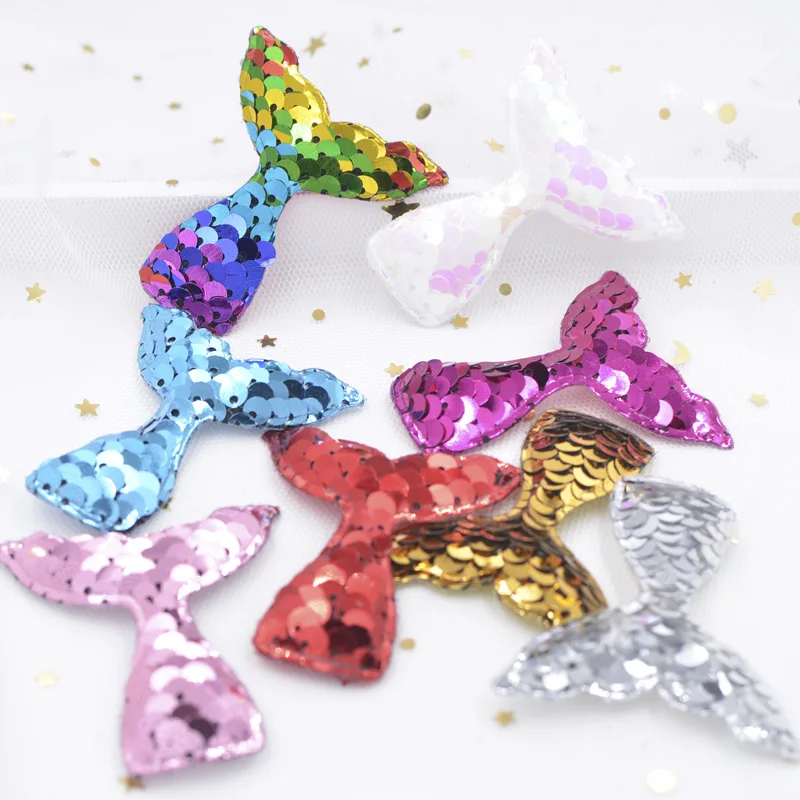 Ful Paillette Padded Patches Glitter Mermaid Tail Appliques For Clothes Sewing Supplies Hair Hat Decor Ornament