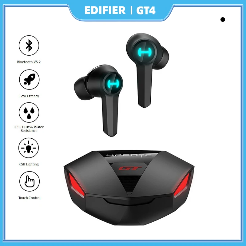 

EDIFIER GT4 Low Latency Bluetooth V5.2 Gaming Earphone Unique Shape With RGB lighting Support IP55 water resistance