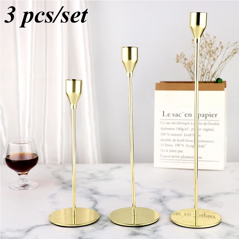 

3pcs/set European Style Metal Candle Holders Creative Candlelight Candlesticks For Wedding Decoration Bar Party Living Room Home