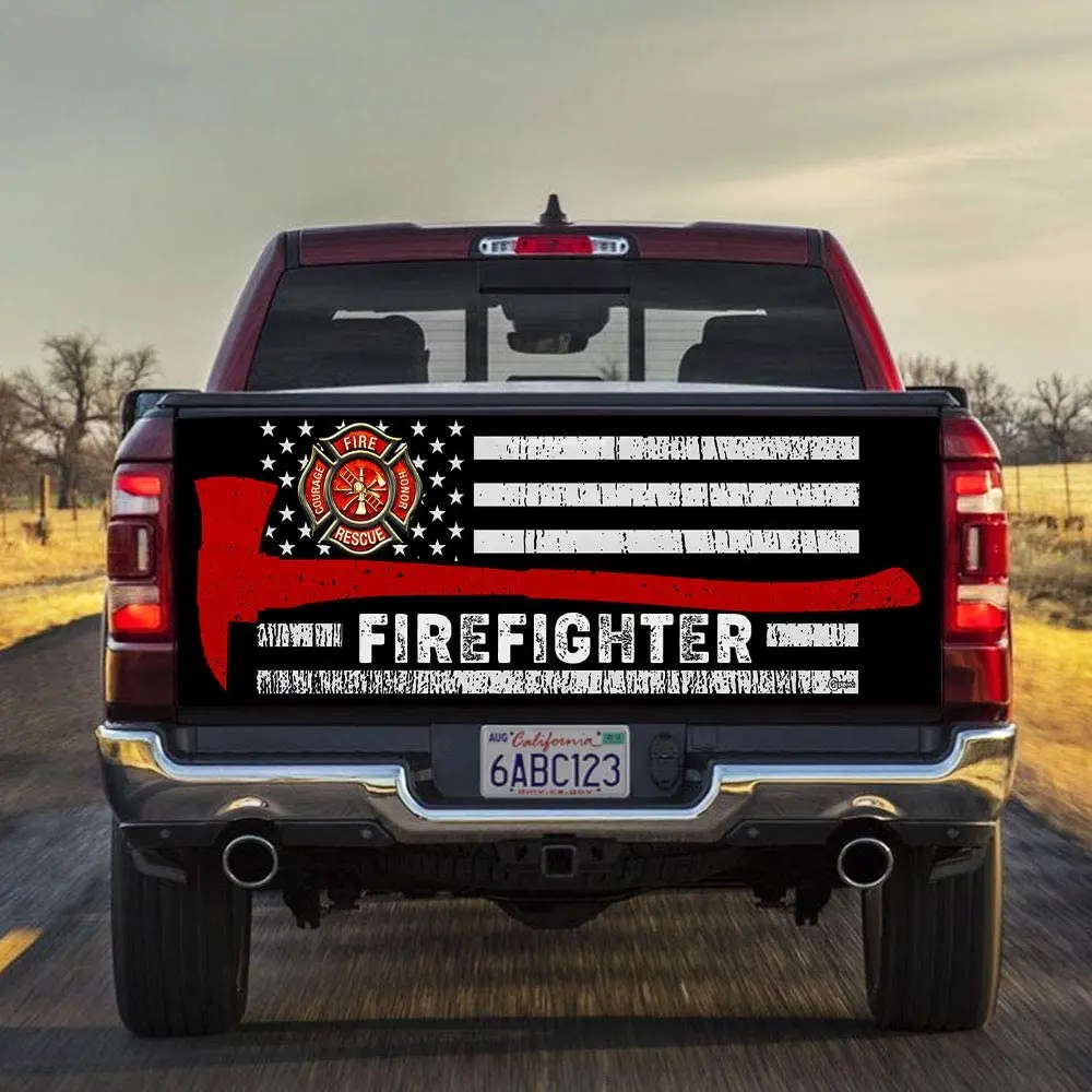 

FLAGWIX Truck Decals-Firefighter Truck Tailgate Decal Sticker Wrap QNN335TD, 66"x24" Bumper Stickers Graphics for Car Trucks SUV