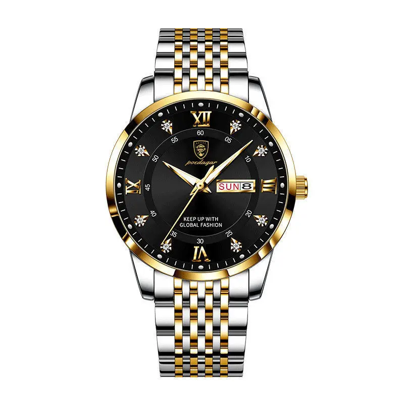 Popular new men's business quartz watch waterproof luminous calendar steel band wrist watch elite style with box