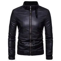 mens pu leather outdoor jacket brown brand new stand collar motorcycle jacket male korean faux leather coat with zipper m 3xl
