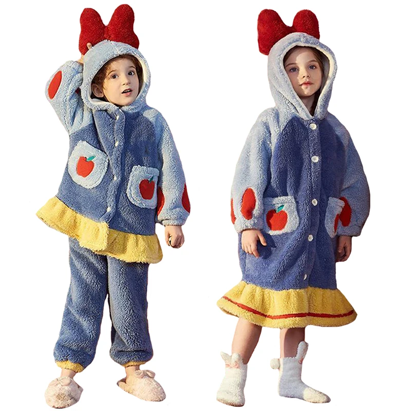 Sleepwear Thicken Children Nightgown Hooded Design Comfortable Soft Keep Warm Suit Side Pocket Store Item