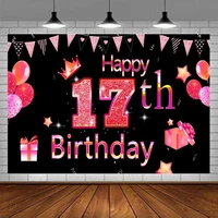 Photography Backdrop Rose Gold Sign Balloon Poster For 17th Birthday Photo Booth Background Party Decoration Banner Supplies