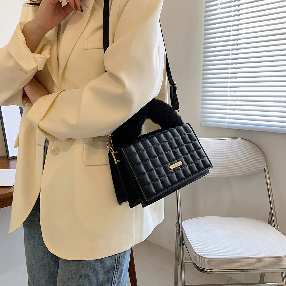 

Female Bag Luxury Designer Handbags PU Leather Plush Handle Tote Crossbody Bag Casual Solid Color Top-handle Bags for Women