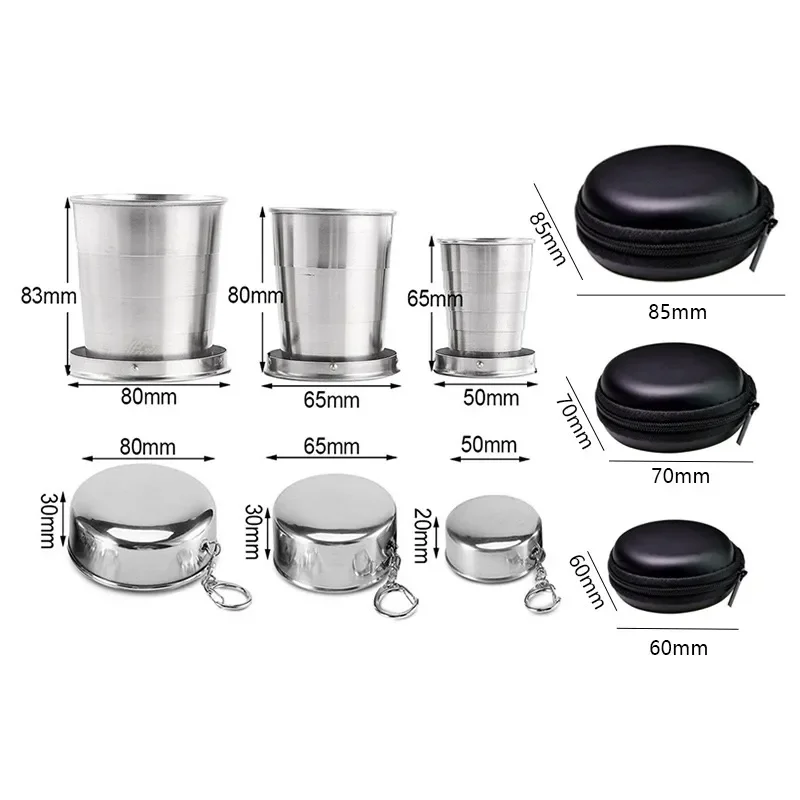 

Steel Folding Cup With Keychain Camping Folding Cup Traveling Outdoor Collapsible Cup with Lid Portable Drinkware