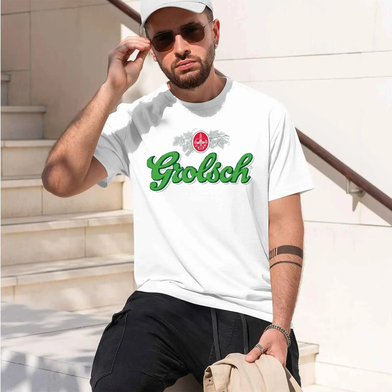 Фото Мужская футболка в классическом стиле с логотипом пива Grolsch, повседневная одежда для лета и весны, идеальный подарок для любителей пива, новая модель 2026 года №2