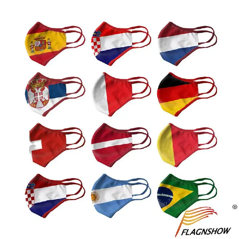 

2022 Match Mask Fashion Printed Flag Mask Washable Qatar Football Feast Cotton Handicraft Mask Cheer Mask Protective Facial Mask