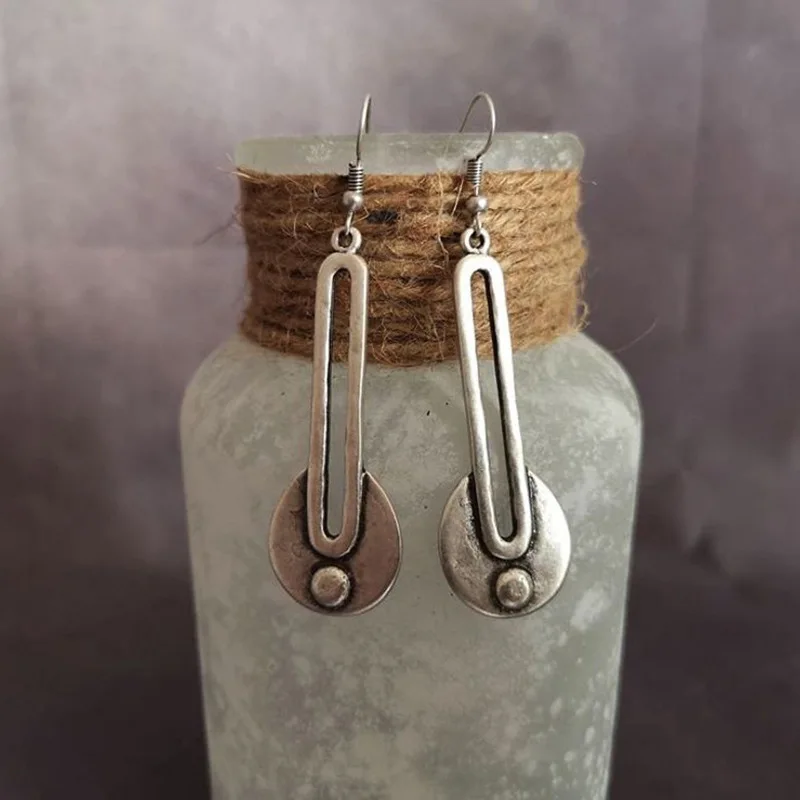 

Vintage Exaggerated Western Style Long Round Earrings Women's Jewellery Tribal Silver Personalised Distressed Earrings Wholesale