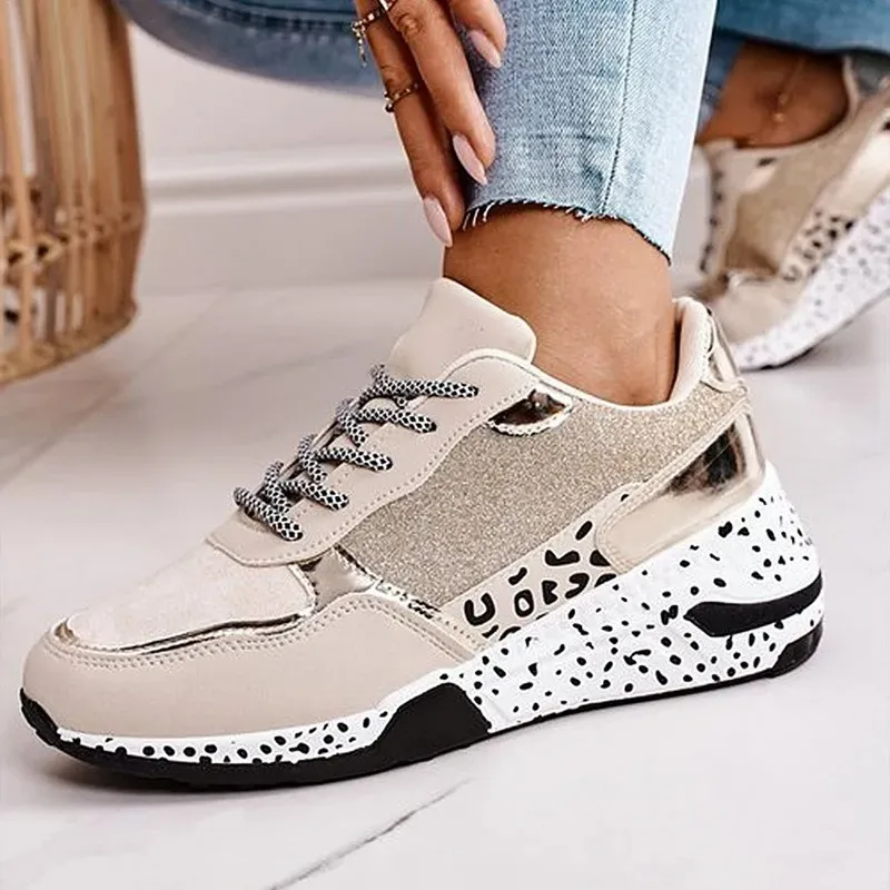 

Women's Vulcanize Shoes 2023 Ladies Sneakers Platform Sports Shoes For Women Leopard Print Lace-Up Breathable Plus Women Shoes