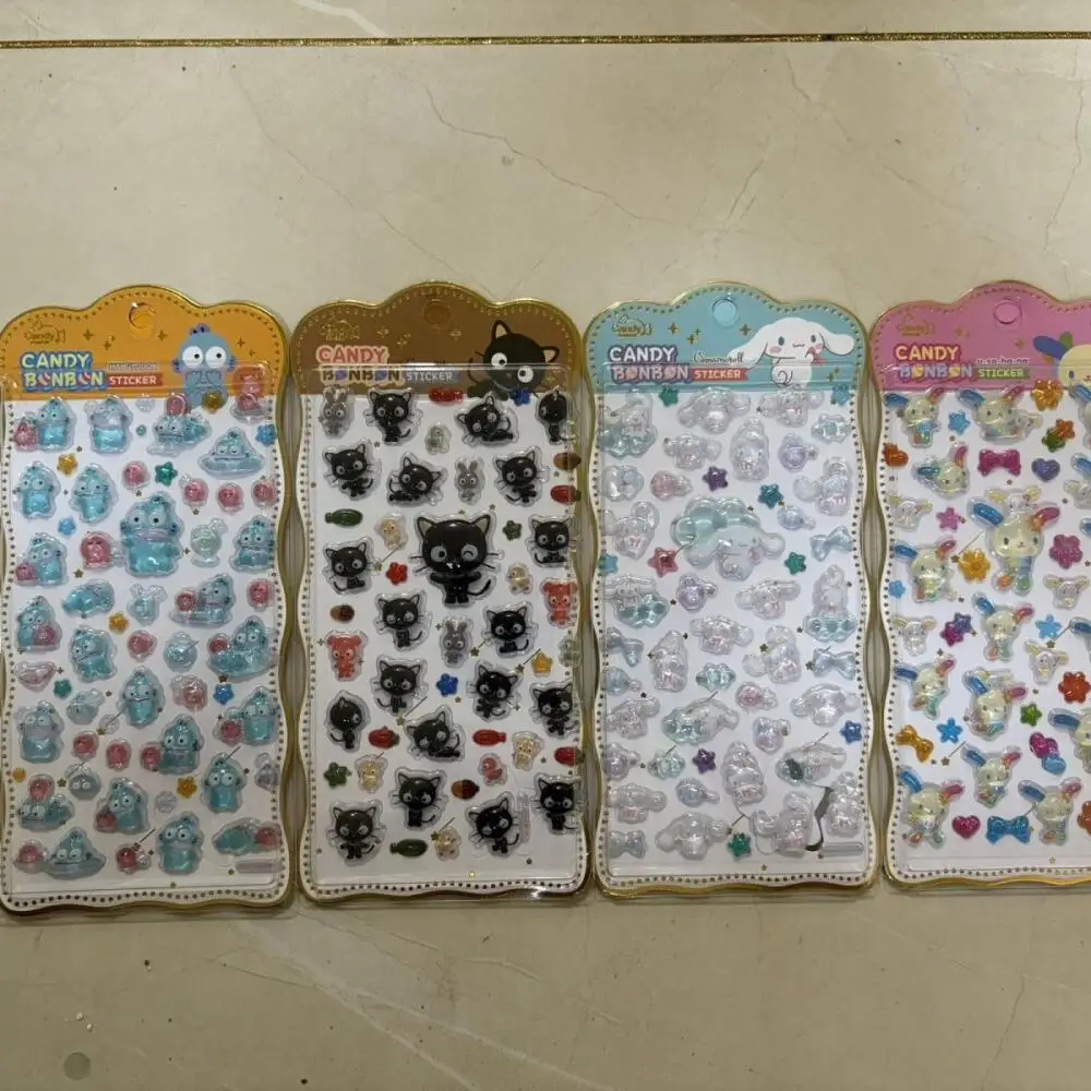 Фото Набор из 4 объемных рельефных наклеек Sanrio (Chococat, Usahana, Hangyodon) для DIY-декора чехлов для телефонов, стаканов, блокнотов – подарок на день рождения для девочки №1