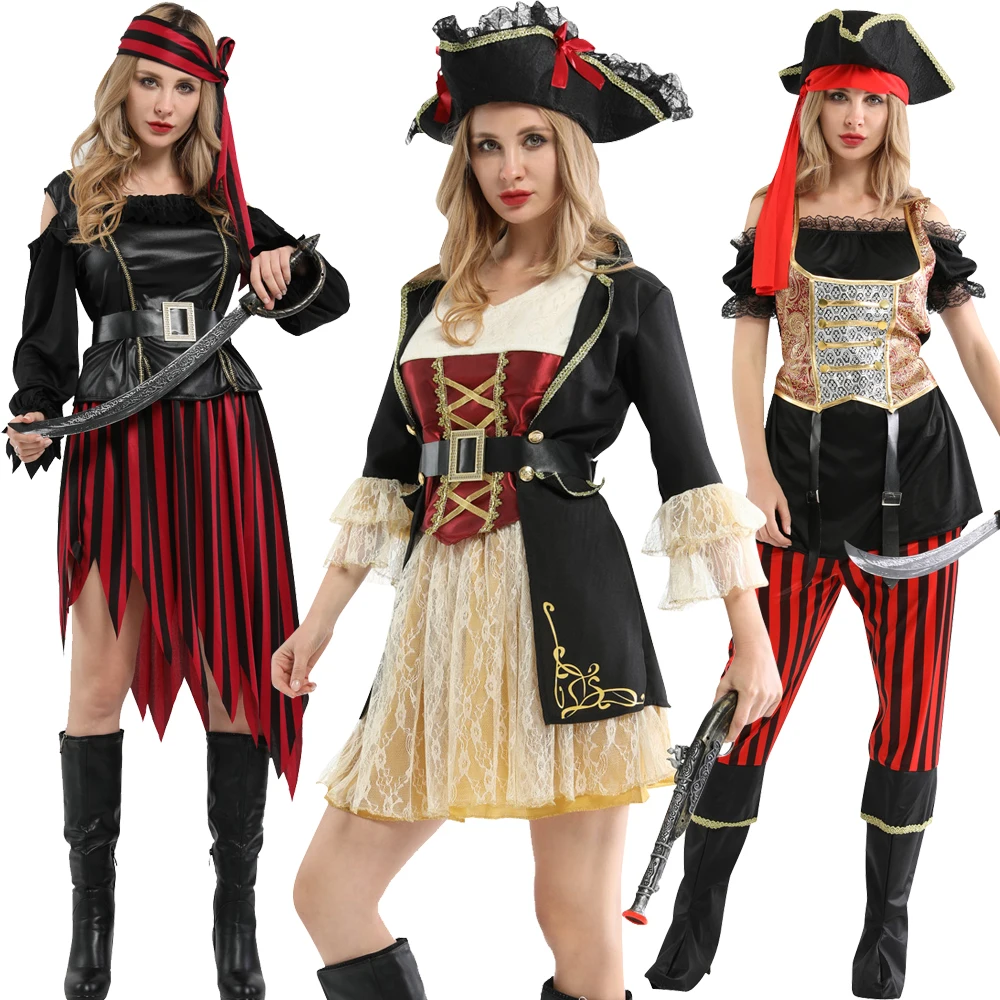 

Halloween Male Pirate Costumes for Women Men Adult Captain Jack Sparrow Costume Pirates of The Caribbean Sets No Weapons