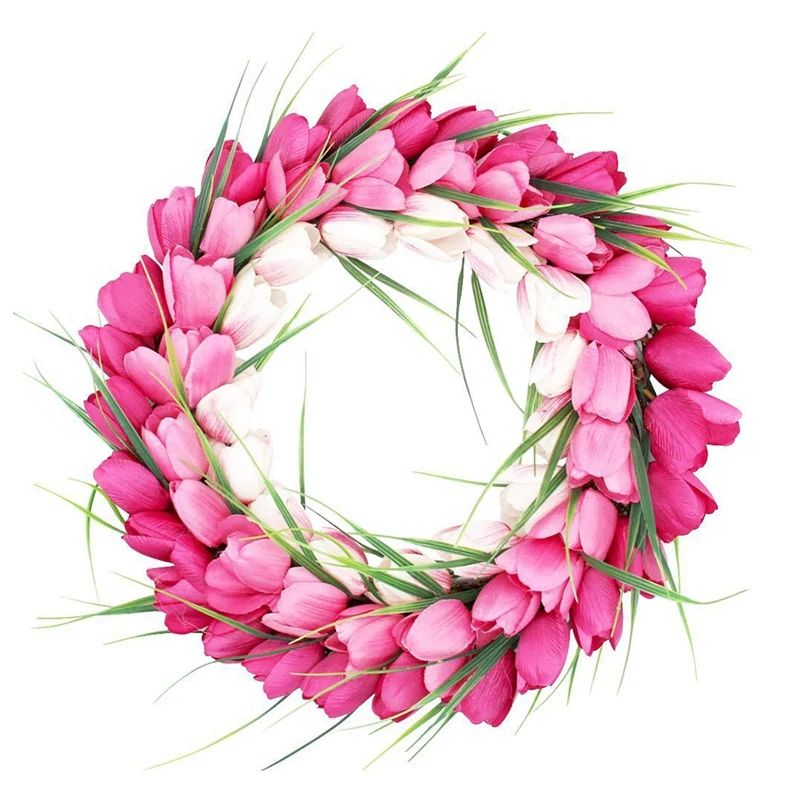 

Artificial Tulip Flowers Spring Wreath for Front Door Porch Farmhouse Patio Garden Wedding Party Wall Window Home Decor