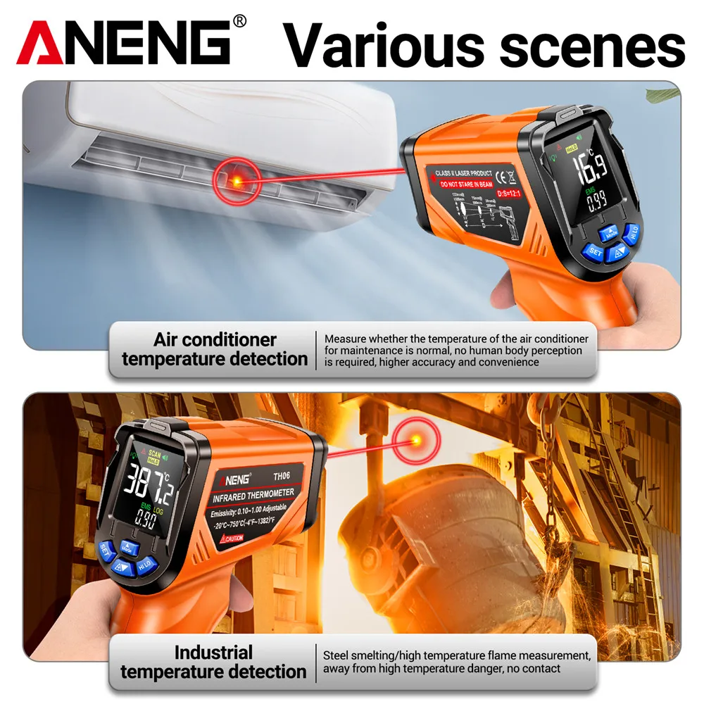 ANENG TH06 Инфракрасный Термометр Промышленный Ручной Детектор С Подсветкой Дисплей