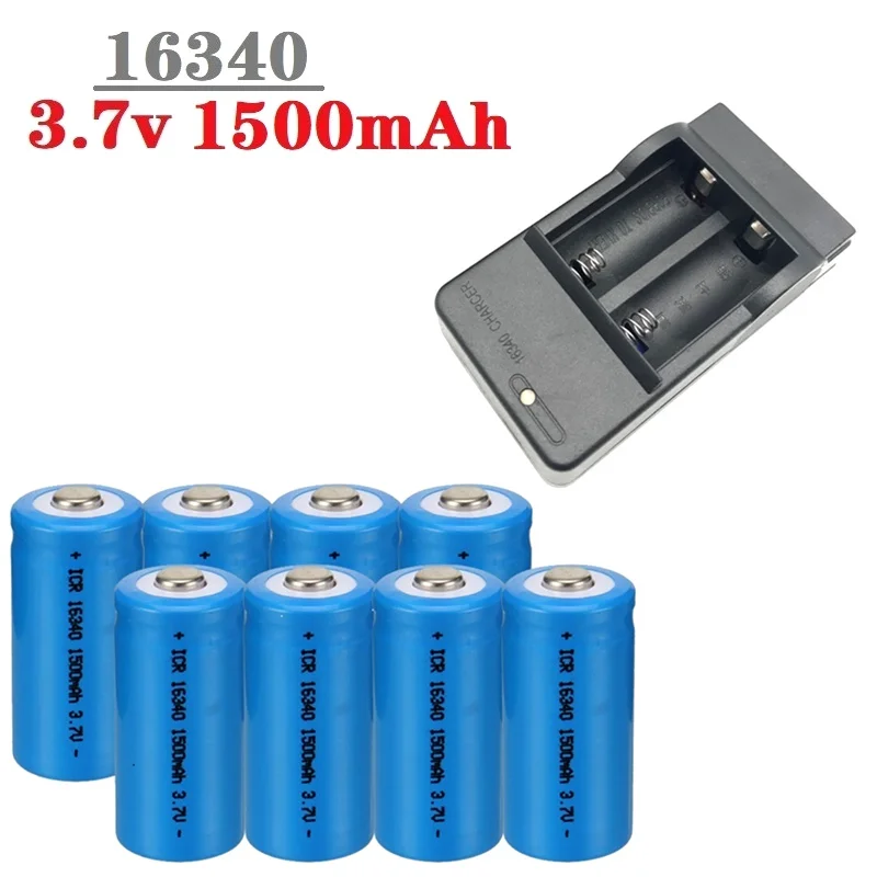 Фото Аккумулятор 16340 CR123A 3.7V 1500mAh, перезаряжаемые литий-ионные батареи для светодиодных фонарей, дорожное зарядное устройство для аккумуляторов CR123A 16340 №1