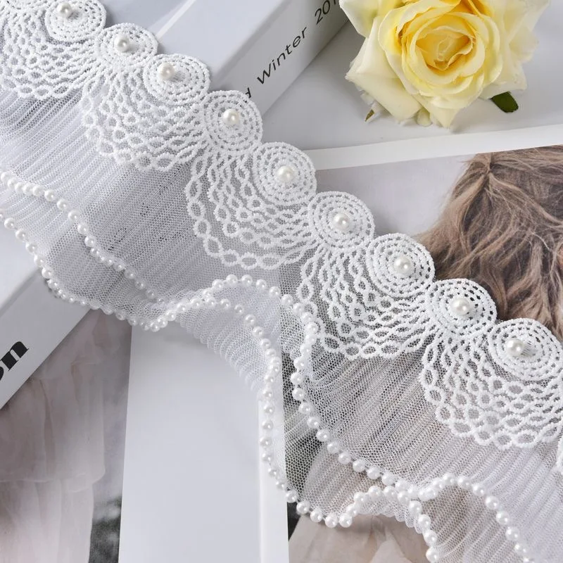 

13Meters White 2Layers 3D Pleated Mesh Fabric Embroidered Ruffle Trim DIY Dress Apparel Collar Curtain Home Sewing Decor 9cm