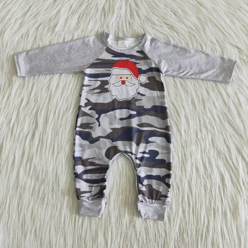 

2022 Christmas baby clothes romper camouflage printed button design Santa Clause pattern 100% cotton boys jumpsuits