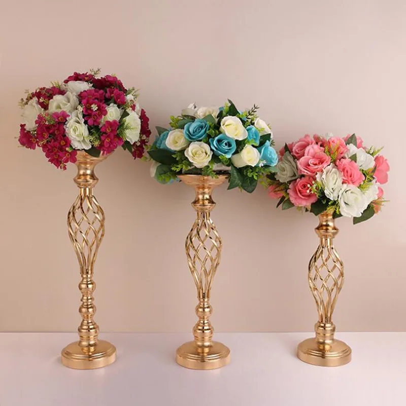 

Gold Flower Vases Candle Holders Rack Stands Wedding Decoration Road Lead Table Centerpiece Pillar Party Event Candlestick