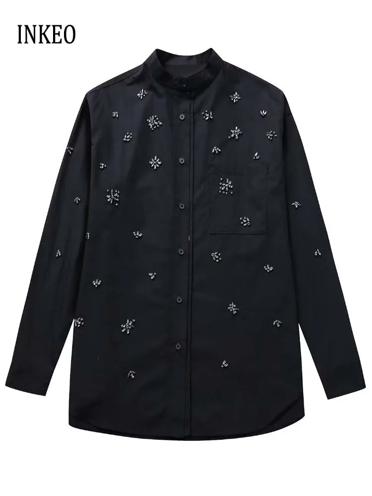 Блузка женская оверсайз с длинным рукавом блестками и бисером