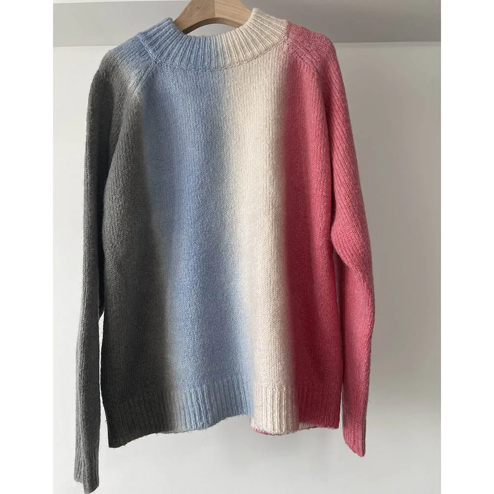 

Women Tie Dye Loose Round-neck Winter Sweater 2023 Autumn Winter Big Long Pullover Knitwear