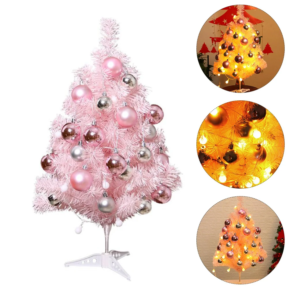 

Mini Christmas Tree Pink Desktop Decor Luminous Xmas Lovely Ornament Themed Decoration