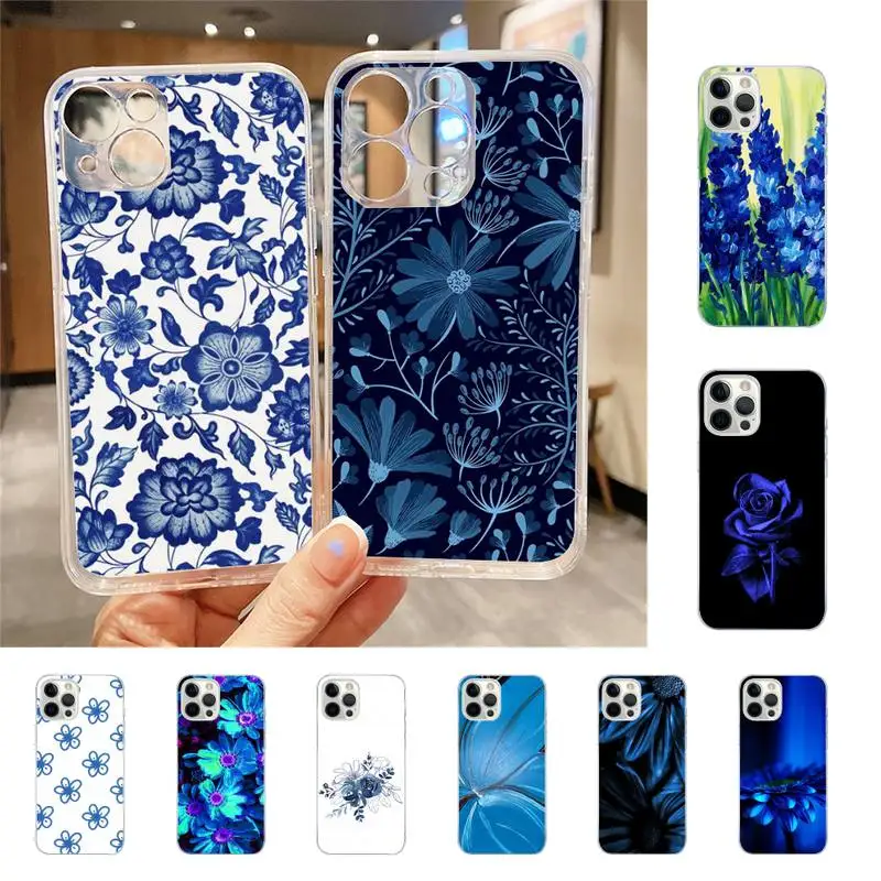 

Art Wavy Blue Flower Phone Case For Iphone 7 8 Plus X Xr Xs 11 12 13 Se2020 Mini Mobile Iphones 14 Pro Max Case