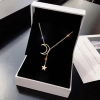 2022 korean fashion rose gold titanium steel hollow out star moon pendant necklace for womens jewelry wedding party gifts