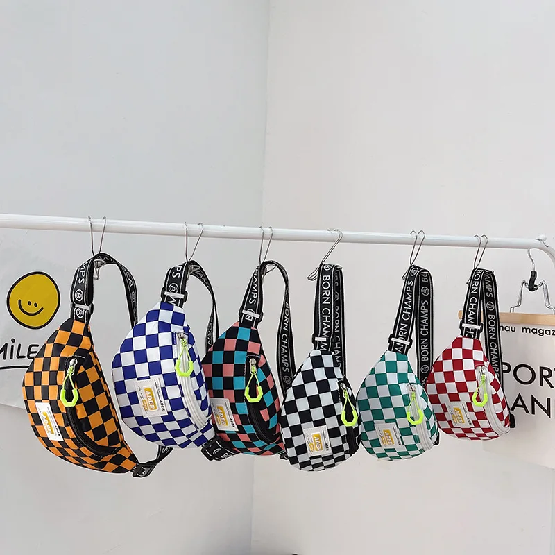 

Boy Checkerboard Backpack Kids Handsome Trend Chest Bag Girl Messenger Shoulder Bag Baby Coin Fanny Pack Children's Day Gift