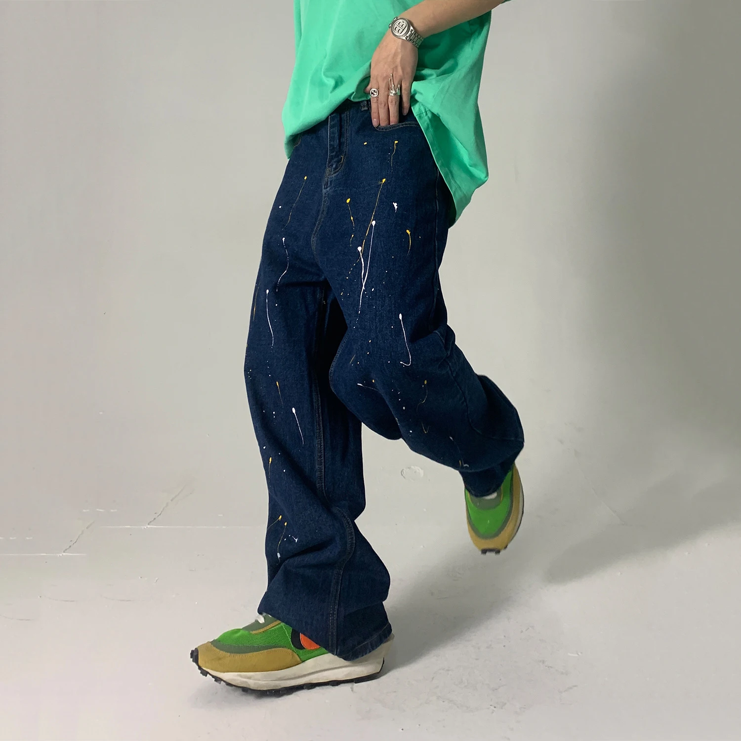 Splash Ink Graffiti Paint Dot Y2k Jeans Men's Korean Version Loose Straight Wide-leg Pants Men and Women with The Same Style
