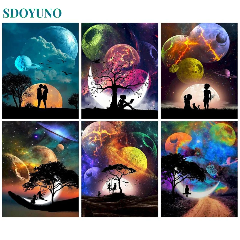 

SDOYUNO 40x50cm Painting By Numbers Moonlight Couples Paint By Numbers On Canvas DIY Number Painting Scenery Home Decor Gift