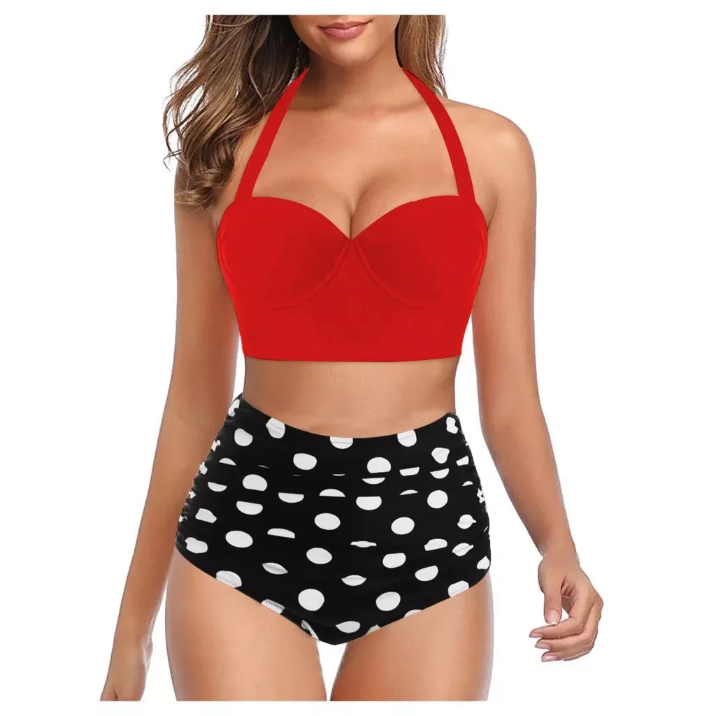 

2021 New Sexy Brazilian Bikini Set Dot Women Biquini Female High Waist Bikinis Swimwear Push Up Swimsuit Yellow Bath Suit