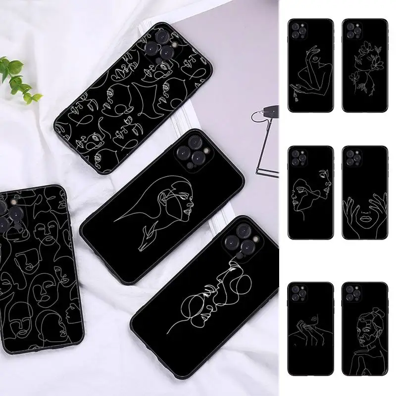 

Abstract Line Women Face Phone Case For iPhone 6 7 8 Plus 11 12 13 14 Pro SE 2020 MAX Mini X XS XR Back Funda Cover