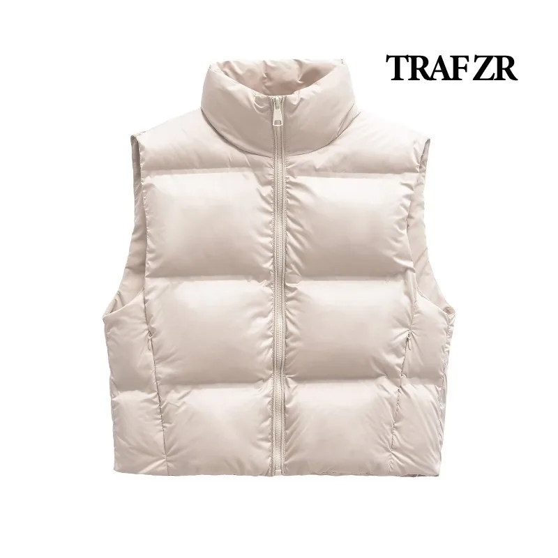 TRAF ZR стеганые жилеты зимнее пальто женские куртки без рукавов женский винтажный