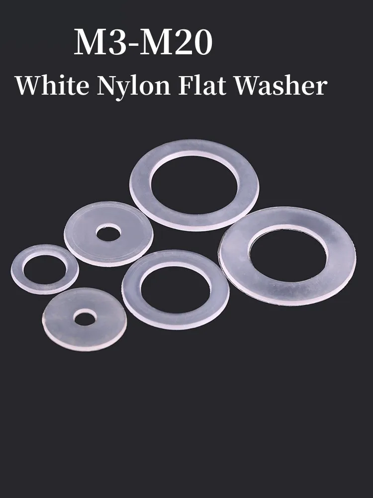 

50/100Pcs M3 M4 M5 M6 M8 M10 M12 M14 M16 M18 M20 White Plastic Nylon Flat Washer Plane Spacer Insulation Gasket Ring For Screw
