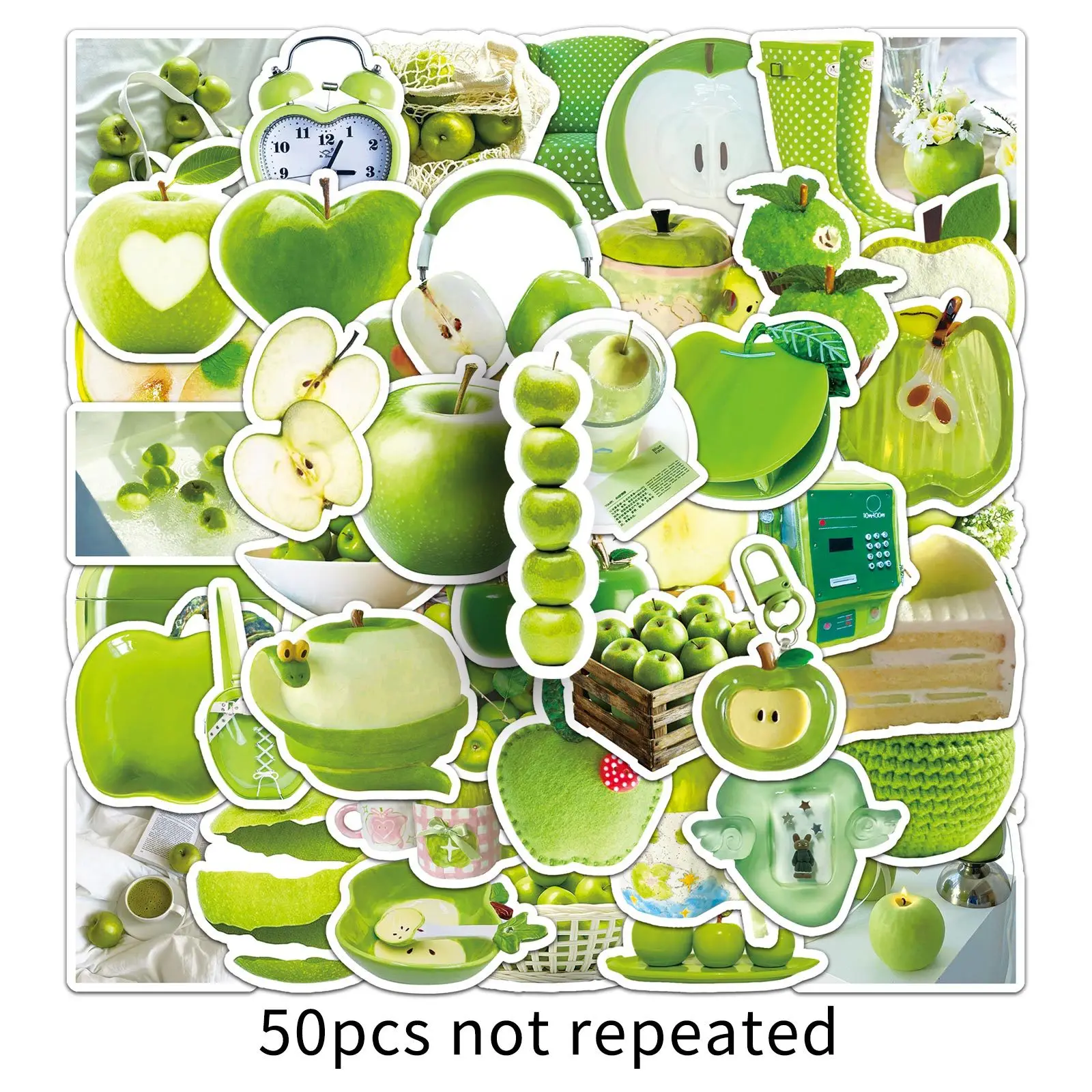 

50 листов, набор эстетических наклеек с зеленым яблоком, кавайные мультяшные наклейки для компьютера, чехол для телефона, чашка, сделай сам, декор, наклейка для скрапбукинга, журнала