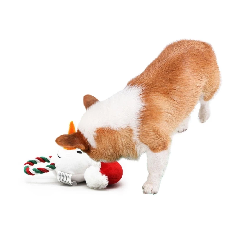 

Игрушка-пищалка для собак, Интерактивная веревка для прорезывания зубов, плюшевая игрушка для маленьких собак, прочная жевательная игрушка, рождественский подарок